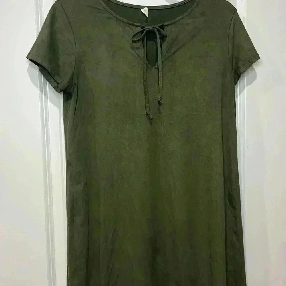 PINKBLUSH FAUX SUEDE OLIVE GREEN MINI DRESS